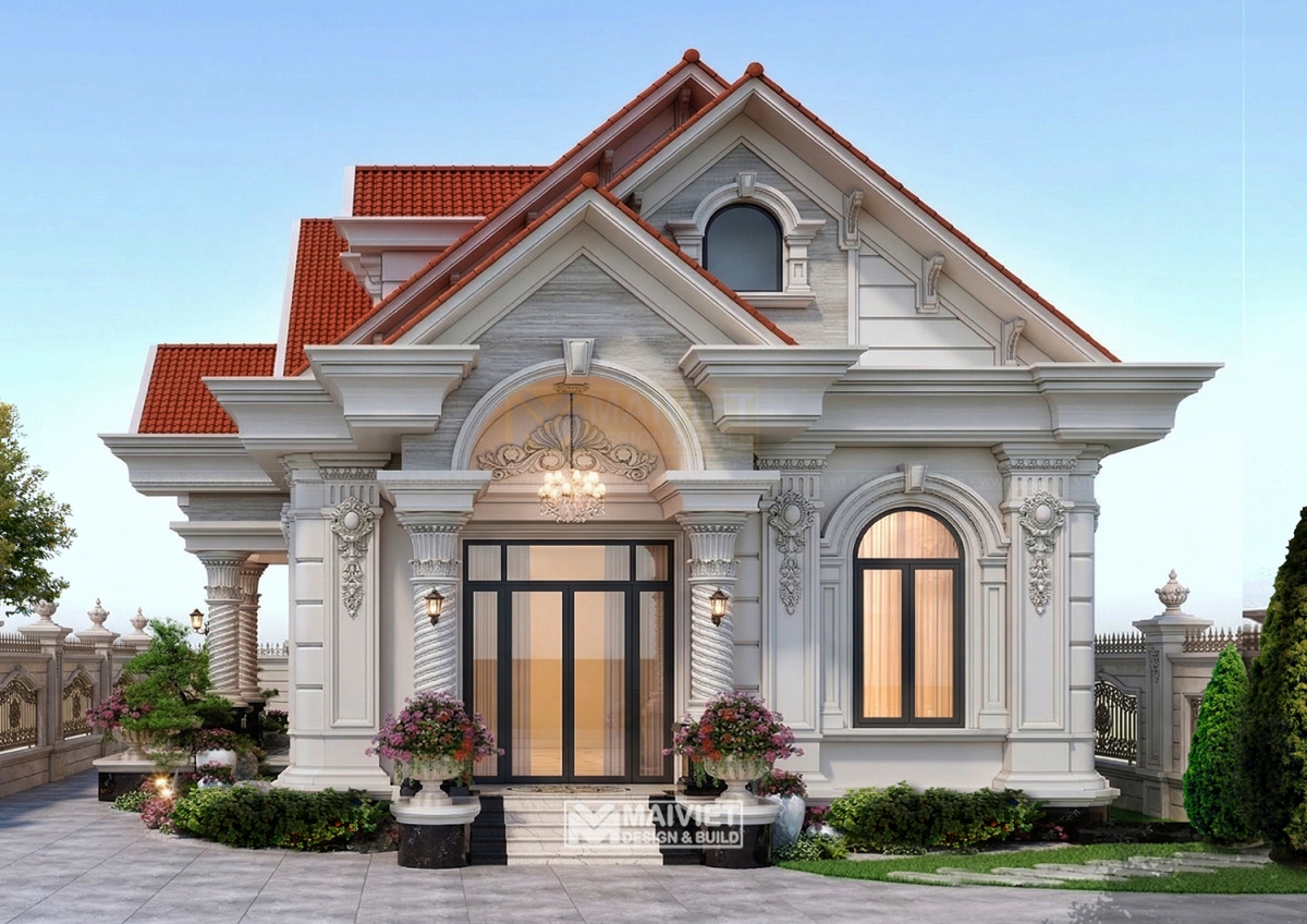 Mẫu biệt thự vườn 1 tầng mái thái tân cổ điển