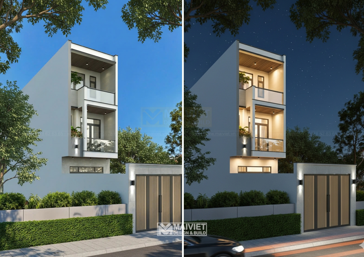 Mẫu thiết kế nhà phố 2 tầng 1 tum hiện đại 4 phòng ngủ