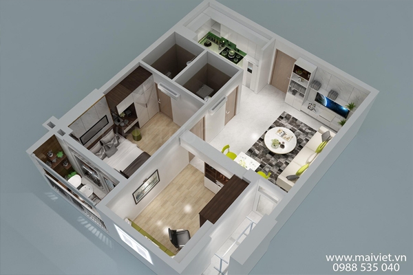 Thiết kế và thi công căn hộ chung cư hai phòng ngủ